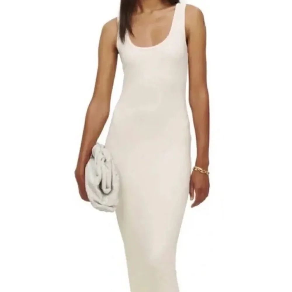 Reformation Nero Open Back Body Con Ivory Knit Midi Dress Size Large